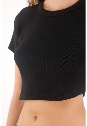 Tennis Camiseta Manga Corta En Rib Negra Para Mujer