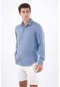 Tennis Camisa Regular Fit Con Botones Blancos En Lino Azul Para Hombre de Tennis