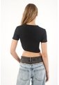 Tennis Camiseta Manga Corta En Rib Negra Para Mujer de Tennis