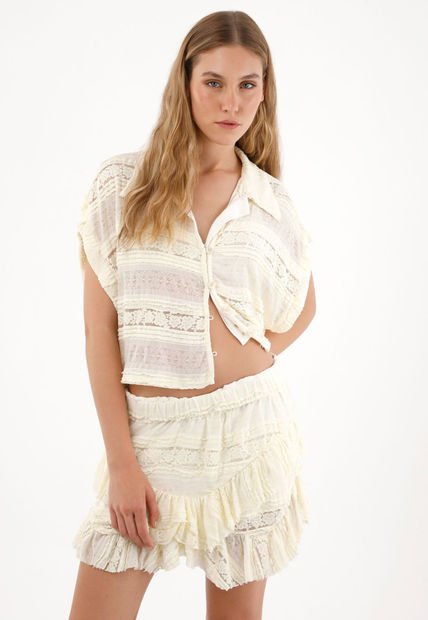Camisa Boxy Fit Con Textura Crudo Para Mujer