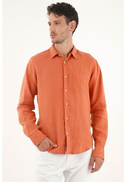 Tennis Camisa Naranja En 100% Lino Para Hombre