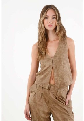 Tennis Chaleco Sporty Con Escote En V Café Para Mujer