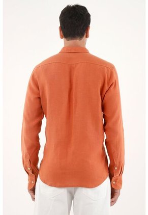 Tennis Camisa Naranja En 100% Lino Para Hombre