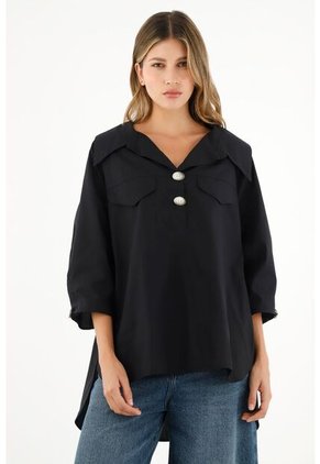 Camisa Negra Manga 3/4 Para Mujer