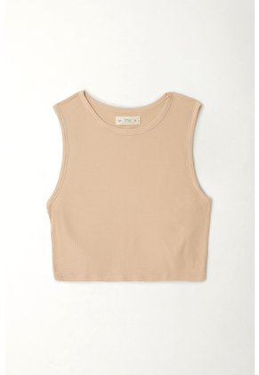 Tennis Camiseta Crop Manga Sisa Café De Silueta Amplia Para Mujer