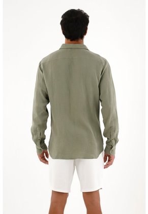 Camisa Verde Manga Larga Para Hombre