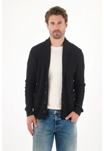 Tennis Buzo Tejido Tipo Cárdigan Negro Para Hombre