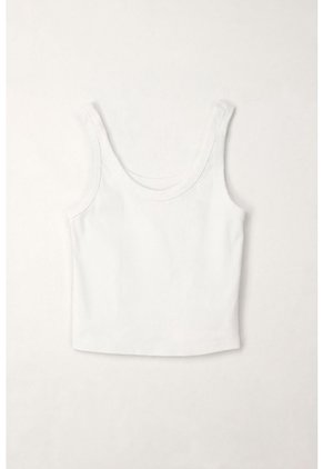 Tennis Camiseta Crop En Rib Blanca De Ajuste Cómodo Para Mujer