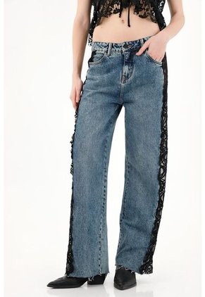 Tennis Jean Wide Leg Con Encaje En Contraste Para Mujer