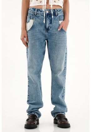 Tennis Jean Recto Tiro Alto Azul Para Mujer