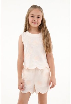 Camisa Crudo Con Bordados De Flores Para Niña