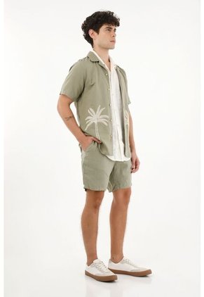 Tennis Camisa Tipo Bowling Con Diseño De Palmeras Para Hombre