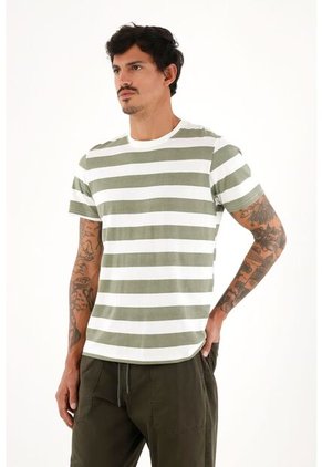 Camiseta Con Estampado De Rayas Verdes Para Hombre