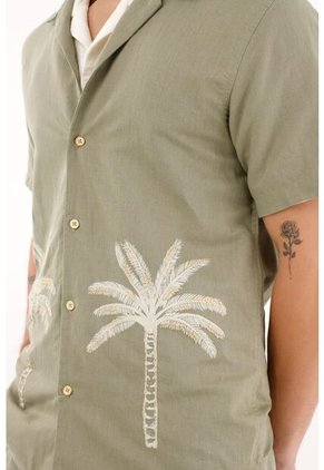 Tennis Camisa Tipo Bowling Con Diseño De Palmeras Para Hombre