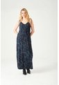 Tennis Vestido Largo Recto Con Textura Floral En Tela Azul Noche Para Mujer de Tennis