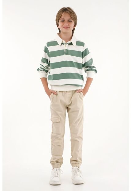 Buzo Polo Verde Con Estampado De Rayas Para Niño