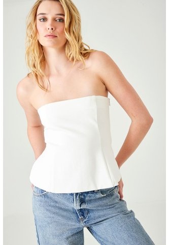 Tennis Top Entallado Con Escote Strapless Recto En Tela Blanca Para Mujer Tennis