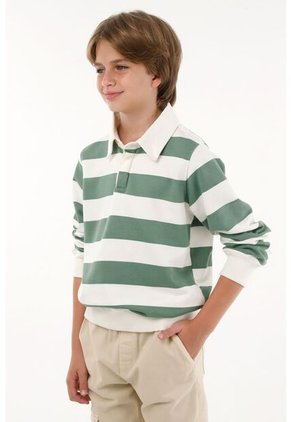 Buzo Polo Verde Con Estampado De Rayas Para Niño