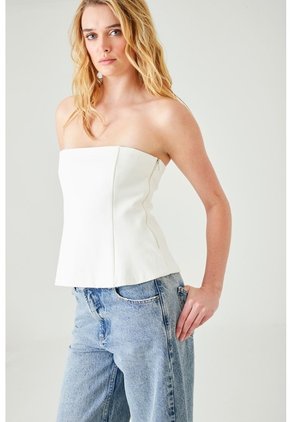 Tennis Top Entallado Con Escote Strapless Recto En Tela Blanca Para Mujer