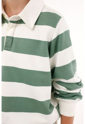 Buzo Polo Verde Con Estampado De Rayas Para Niño