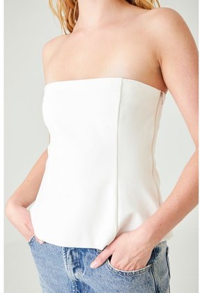 Tennis Top Entallado Con Escote Strapless Recto En Tela Blanca Para Mujer