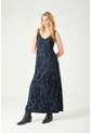 Tennis Vestido Largo Recto Con Textura Floral En Tela Azul Noche Para Mujer de Tennis