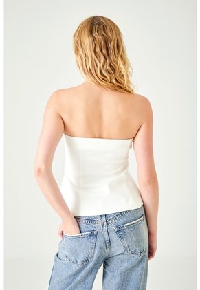 Tennis Top Entallado Con Escote Strapless Recto En Tela Blanca Para Mujer