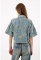 Tennis Camisa Boxy Crop Con Apliques Florales En Algodón Azul Para Mujer de Tennis