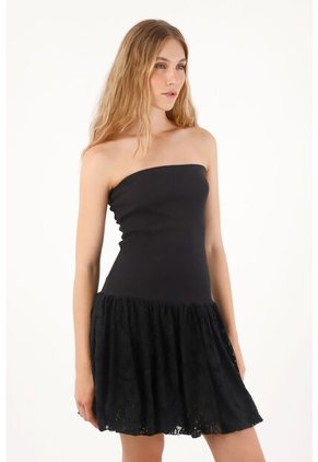 Tennis Vestido Corto Strapless Negro Para Mujer