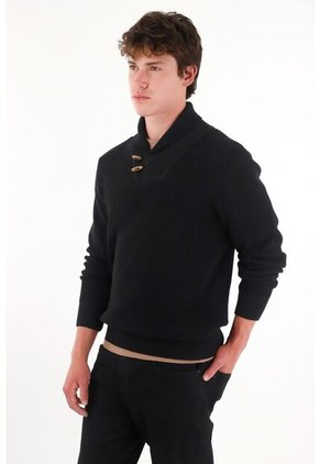 Tennis Buzo Tejido Cuello Alto Negro Para Hombre