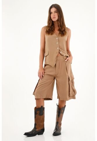 Tennis Bermuda Larga Café Con Bolsillos Para Mujer Tennis