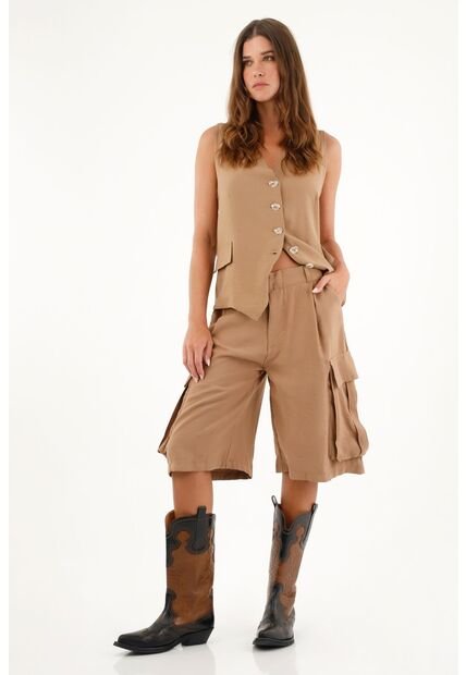 Tennis Bermuda Larga Café Con Bolsillos Para Mujer