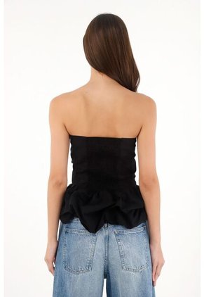 Tennis Camisa Strapless Con Corte Abombachado Negra Para Mujer