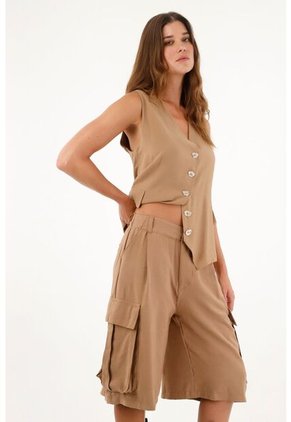 Tennis Bermuda Larga Café Con Bolsillos Para Mujer