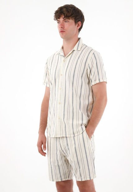 Camisa Tipo Bowling A Rayas Para Hombre