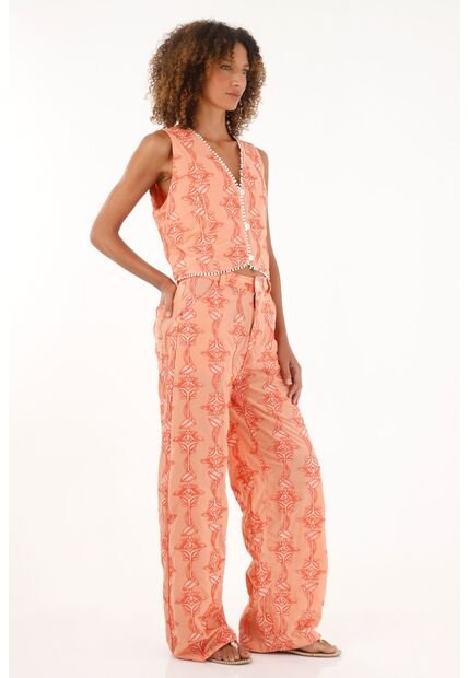 Tennis Pantalón Recto Naranja Con Bordado Para Mujer