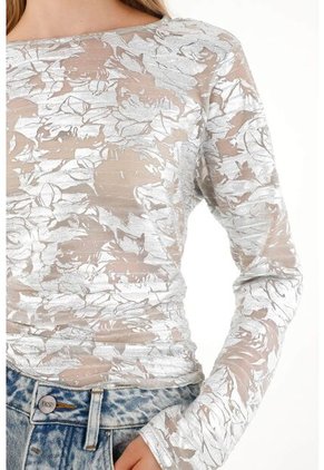 Camiseta Con Efecto Metalizado Manga Larga Para Mujer