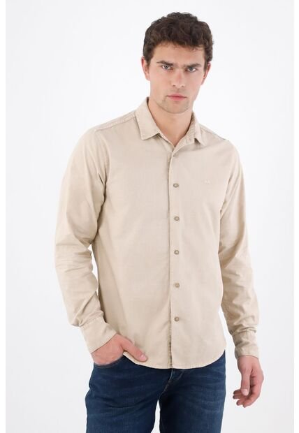 Tennis Camisa Regular Fit Con Logo Bordado En Algodón Beige Para Hombre