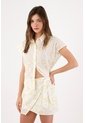Tennis Falda Mini Con Nudo Lateral En Algodón Blanco Y Amarillo Para Mujer de Tennis