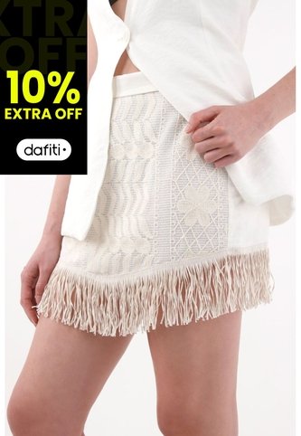 Tennis Falda Corta Con Fleco Y Bordados Crudo Para Mujer Tennis