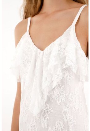 Tennis Vestido Largo En Encaje Con Escote En V Crudo Para Mujer