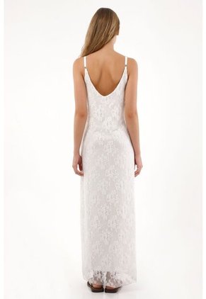 Tennis Vestido Largo En Encaje Con Escote En V Crudo Para Mujer