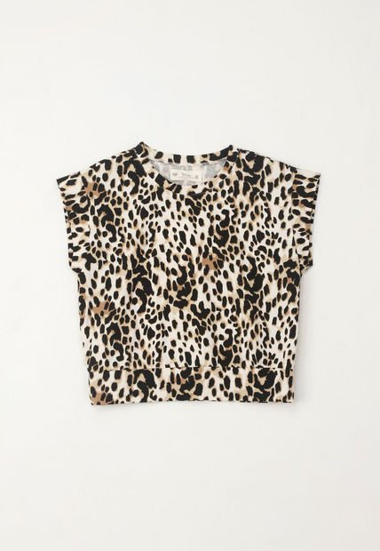 Camiseta Manga Sisa De Animal Print Para Niña