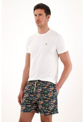 Tennis Pantaloneta De Baño Con Estampado Playero Multicolor Para Hombre