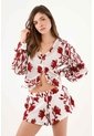 Tennis Bermuda Fit Relajado Con Estampado Floral Rojo En Poliéster Blanco Para Mujer de Tennis