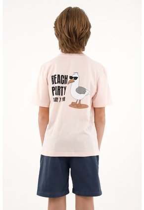 Camiseta Rosada Con Bordado Y Bolsillo Para Niño