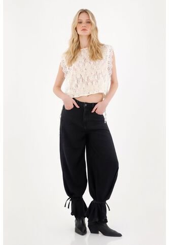 Tennis Jean Wide Leg Con Amarres En Bota Negro Para Mujer Tennis