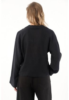 Tennis Camisa Negra Manga Larga 100% Lino Para Mujer