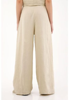 Pantalón Wide Leg En 100% Lino Café Para Mujer