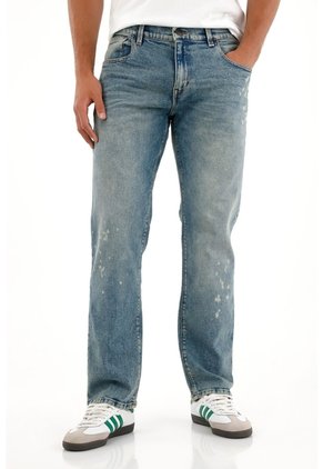 Tennis Jean Recto Con Efecto Salpicado Azul Para Hombre